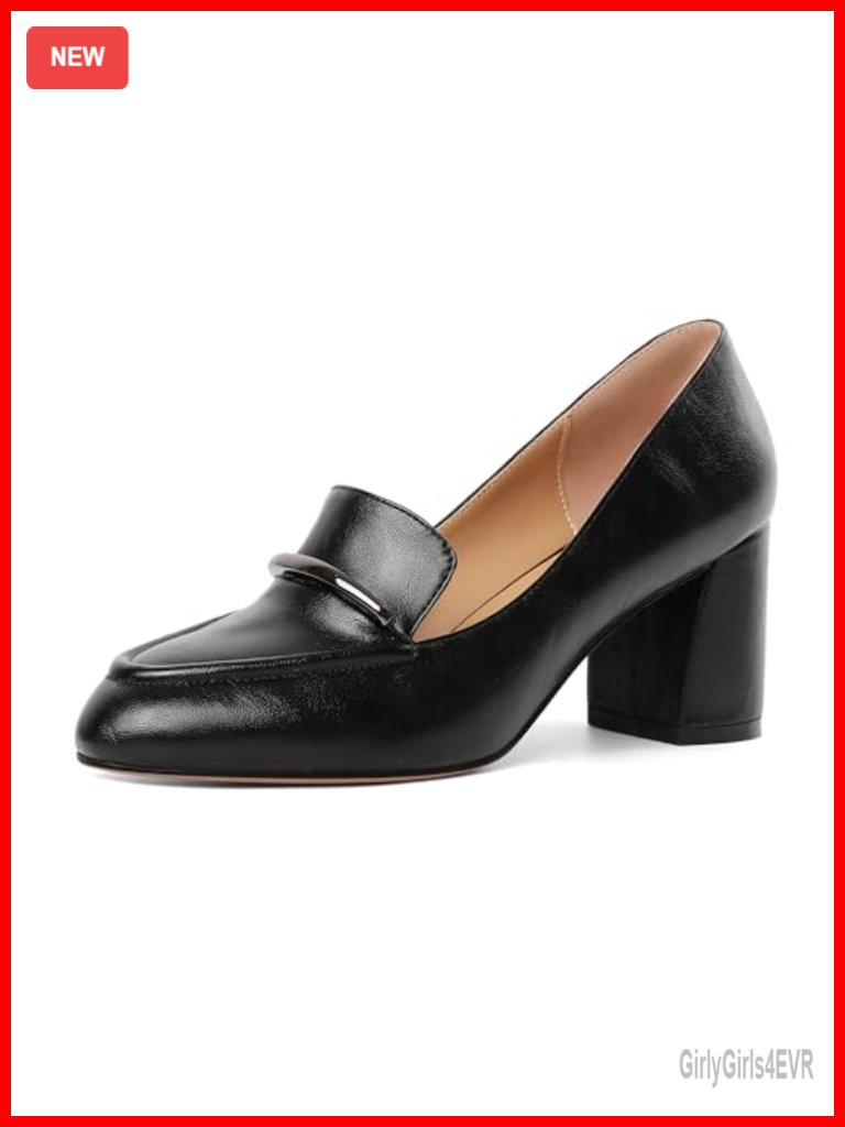 Women's Chunky Block Heel Loafer Pumps - Round Toe Slip On Dress Shoes